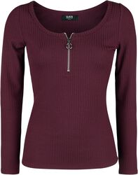 Burgundy Long-Sleeve Shirt with Zip at Neckline, Black Premium by EMP, Longsleeve