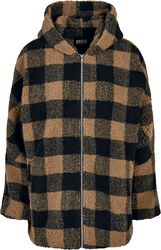 Ladies Hooded Oversized Check Sherpa Jacket, Urban Classics, Kurtka przejściowa