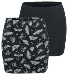Double Pack of Black Skirts in Block Colour and with Print, Gothicana by EMP, Spódnica krótka