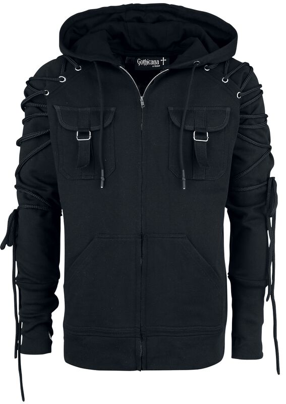 Black Hooded Jacket with Lacing