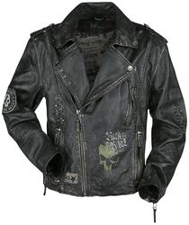 Dark Grey Biker-Style Leather Jacket, Rock Rebel by EMP, Kurtka skórzana