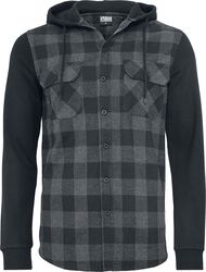 Hooded Checked Flanell Sweat Sleeve Shirt, Urban Classics, Koszula flanelowa