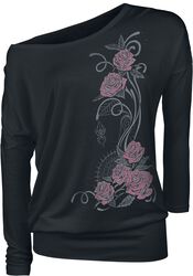 Black Longsleeve with Crew Neckline and Print, Gothicana by EMP, Longsleeve