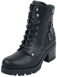 Black Lace-Up Boots with Buckles and Heel, Black Premium by EMP, Buty