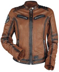Rock Rebel X Route 66 - Brown Leather Jacket with Embossing and Dark Details