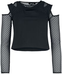 Long-sleeved top with double-layer mesh, Gothicana by EMP, Longsleeve