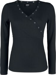 Black Long-Sleeve Shirt with Eyelets and V-Neckline, Black Premium by EMP, Longsleeve