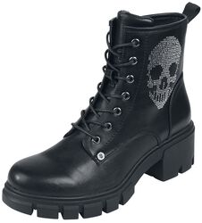 Black Lace-Up Boots with Rhinestone Skull