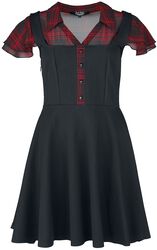 Layered-effect dress with chequered blouse, Rock Rebel by EMP, Sukienka krótka